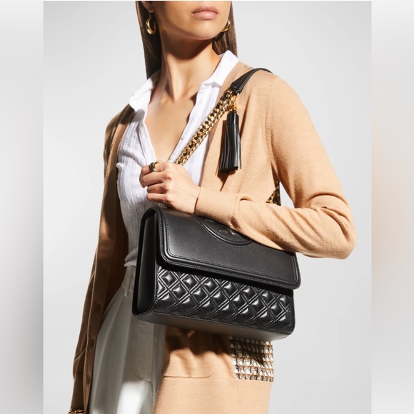 Tory Burch Fleming Convertible Shoulder Bag, Black & Gold EXCELLENT!